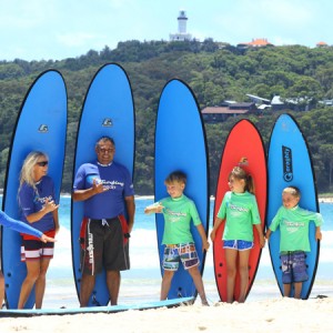 Learn to surf in Byron Bay with Lets Go Surfing Surf School with a Family Private Lesson.